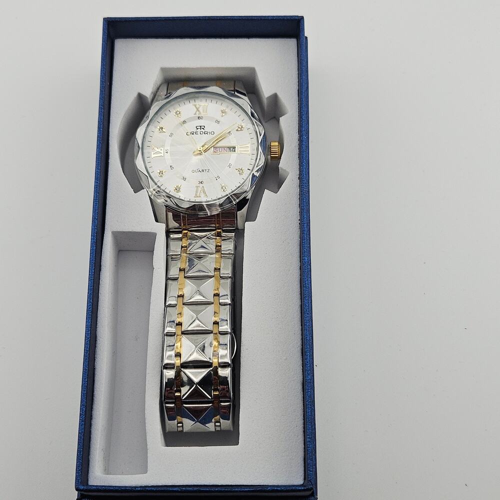 Credrio Two Tone Silver Gold Watch Roman Numeral Date Dial Classic Professional